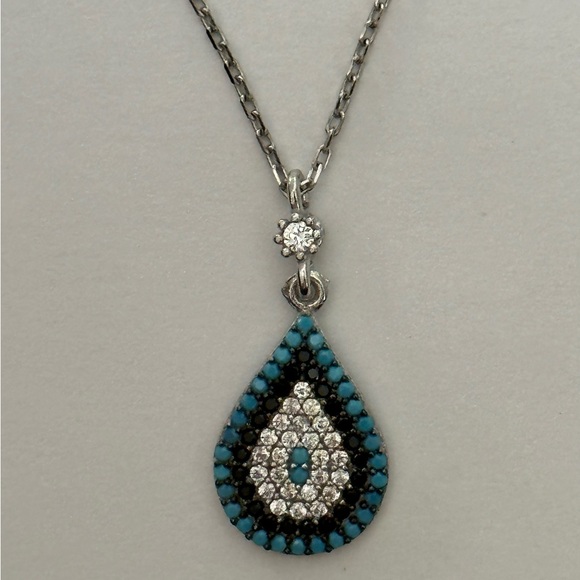 Jewelry - 🧿 925 Silver necklace fancy drop evil eye cz turquoise